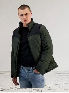 Club Room Olive Green Puffer Jacket with Black Yoke